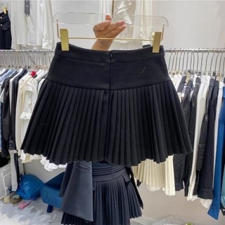 Váy xếp li chống hở, thiết kế thu đông, lưng cao, tôn dáng, váy đen thơm, váy len ngắn chữ A