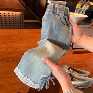 Quần jean ống loe thắt nơ cho bé gái và quần denim mềm mại cho bé, thời trang và ngọt ngào