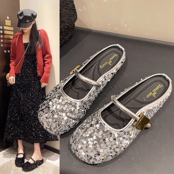 Dép nửa mũi có đính sequin để mặc bên ngoài dành cho bé gái và nàng tiên kèm váy dành cho nam lười