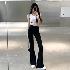 Siêu mỏng ~ Quần ống rộng ống loe lưng cao màu đen thông thường dành cho nữ nóng bỏng dành cho các