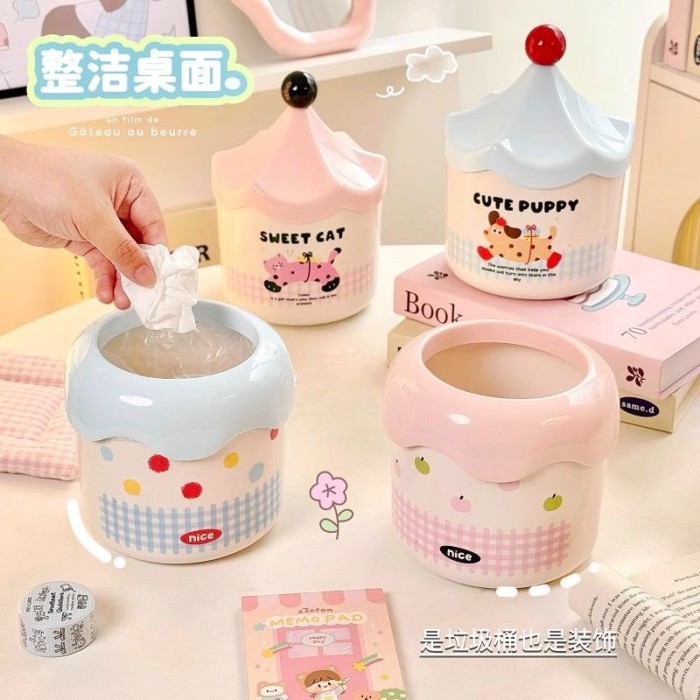 Thùng rác để bàn có thể dễ thương Thùng lưu trữ không nắp đậy Kem cối xay gió Mini Giỏ giấy thải nhỏ