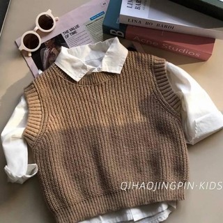 Áo vest trẻ em áo thun màu trơn áo vest dệt kim không tay