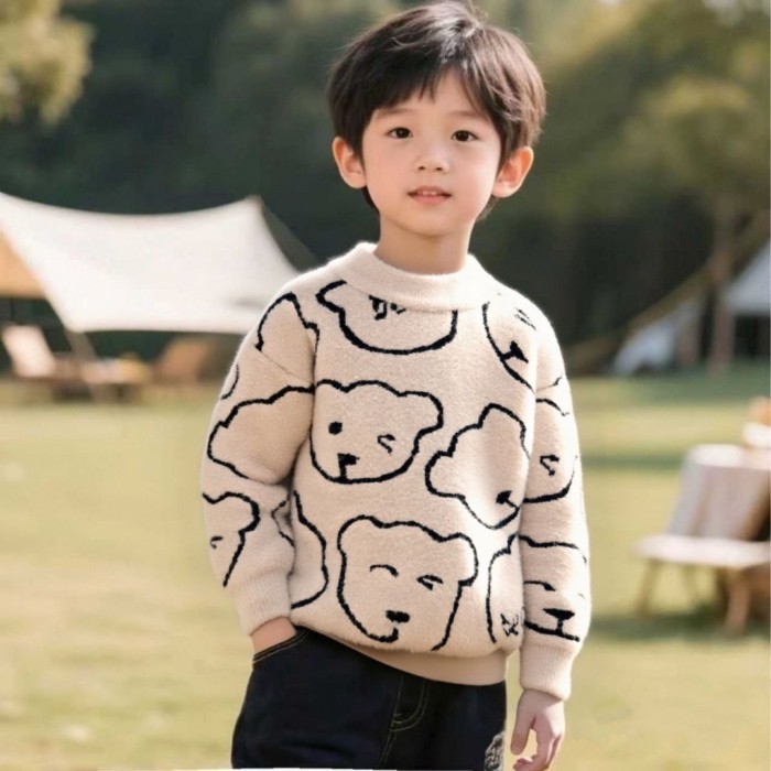 Áo len trẻ em bé trai mùa đông mới ấm áp tất cả trong một nhung dày đáy áo len áo len chui đầ