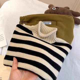 Áo len sọc cao cổ trẻ em cho bé trai, áo len đáy thu đông phong cách Hàn Quốc mới cho bé gái,