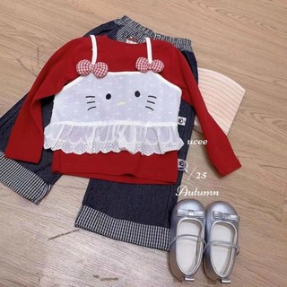Sơ mi đáy ngọt ngào, áo kiểu baby, áo thun dài tay phối ren nơ phong cách hàn quốc cho bé gái