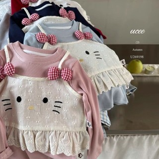 Sơ mi đáy ngọt ngào, áo kiểu baby, áo thun dài tay phối ren nơ phong cách hàn quốc cho bé gái