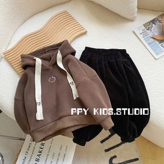 Áo khoác nỉ dày cho bé trai cộng với áo khoác nhung có mũ trùm đầu phong cách Hàn Quốc cho bé
