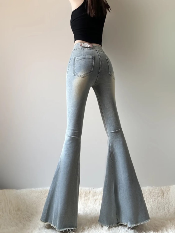 Quần jeans đuôi cá cho nữ, lưng cao, kiểu dáng mới, sừng to, giảm béo đầu thu, quần ống rộng