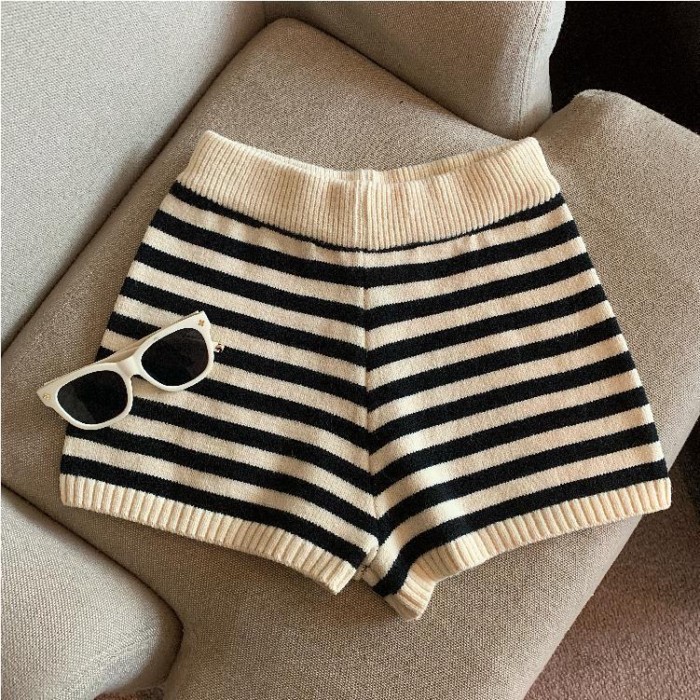 Quần short dệt kim ống rộng lưng cao co giãn nhỏ gọn phong cách Hàn Quốc dành cho nữ
