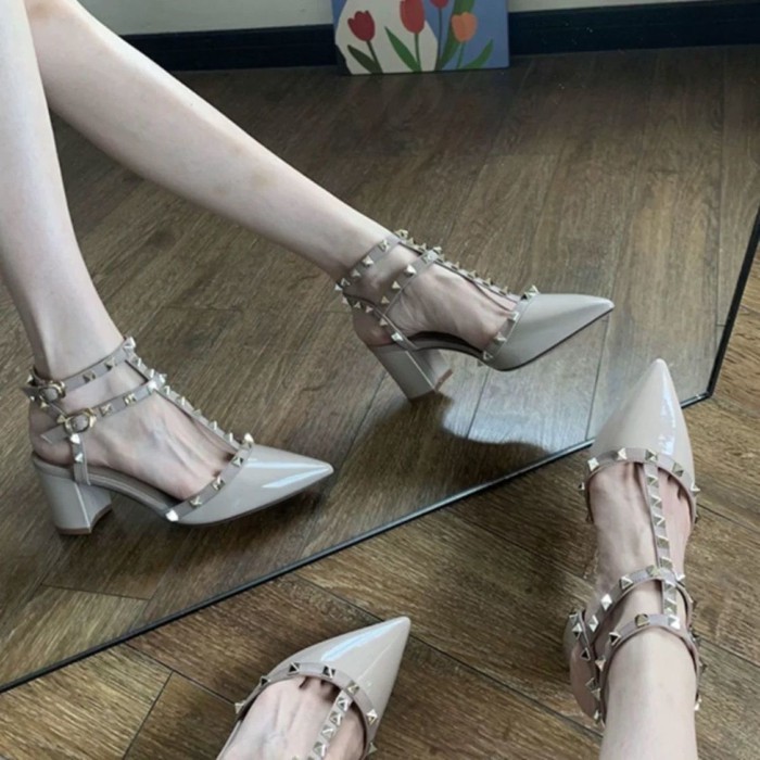 Giày cao gót mũi nhọn tuyệt đẹp có đinh tán, giày cao gót denim trưởng thành tuyệt đẹp