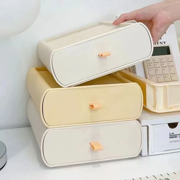 Hộp lưu trữ máy tính để bàn Phong cách kem Hộp lưu trữ ngăn kéo phong cách Hàn Quốc Hộp lưu trữ mỹ phẩm