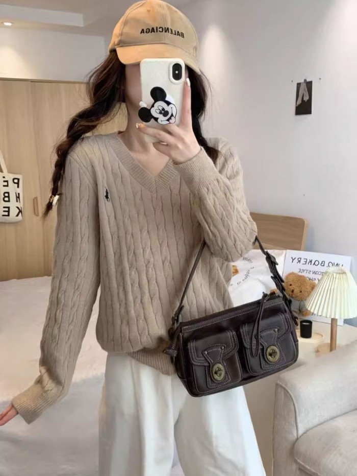 Áo len dệt kim xoắn xoắn hàng đầu mùa thu giảm béo áo len chui đầu mỏng áo len dài tay cổ chữ V