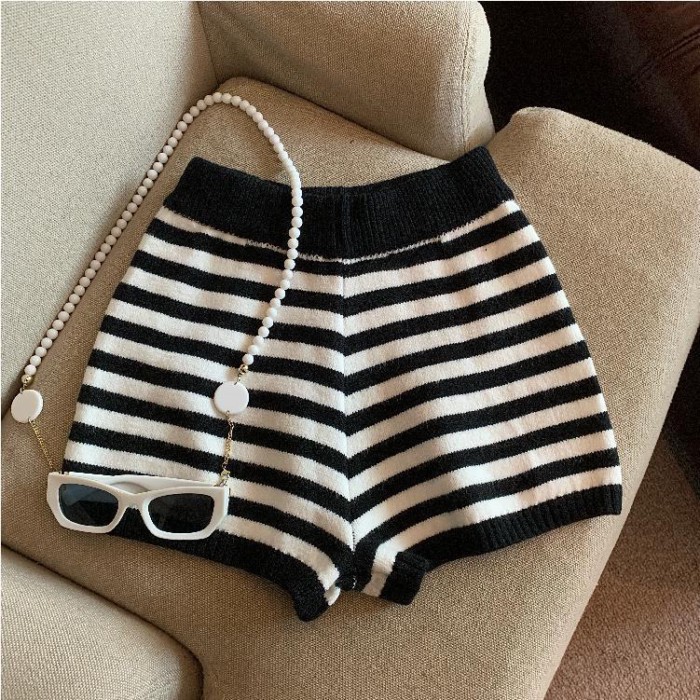 Quần short dệt kim ống rộng lưng cao co giãn nhỏ gọn phong cách Hàn Quốc dành cho nữ