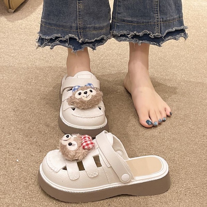 Dép xỏ ngón hai lỗ hở mũi dành cho nữ, giày La Mã khoét lỗ, dép nửa đế dày dành cho nữ, trang phục