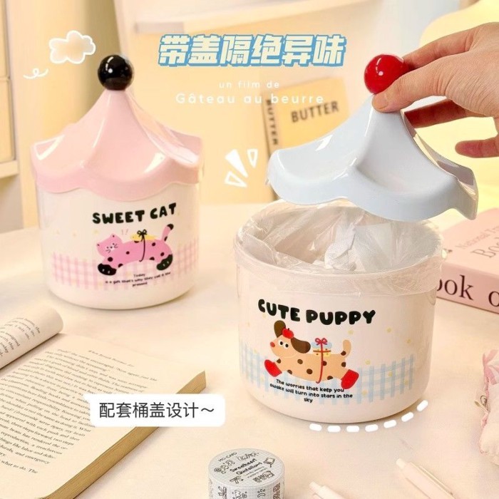 Thùng rác để bàn có thể dễ thương Thùng lưu trữ không nắp đậy Kem cối xay gió Mini Giỏ giấy thải nhỏ
