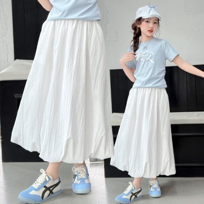 bé gái mùa hè váy nụ váy cạp cao thông thường dành cho trẻ em váy dài vừa phong cách phương tây