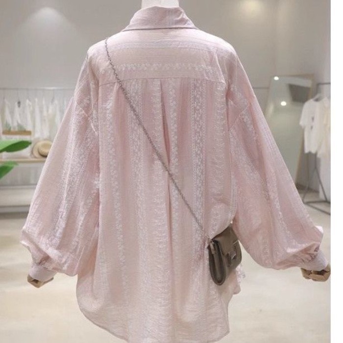 Áo sơ mi chống nắng họa tiết cotton Dopamine Áo sơ mi nữ dáng rộng dài tay chống nắng hàng đầu