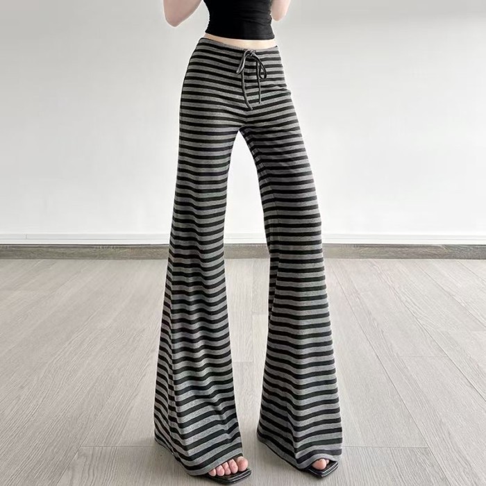Thường ngày Màu tương phản Sọc Quần âu nhẹ nhàng Mùa hè và Mùa thu Dây rút Giảm béo Thể thao Quần t