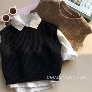 Áo vest trẻ em áo thun màu trơn áo vest dệt kim không tay