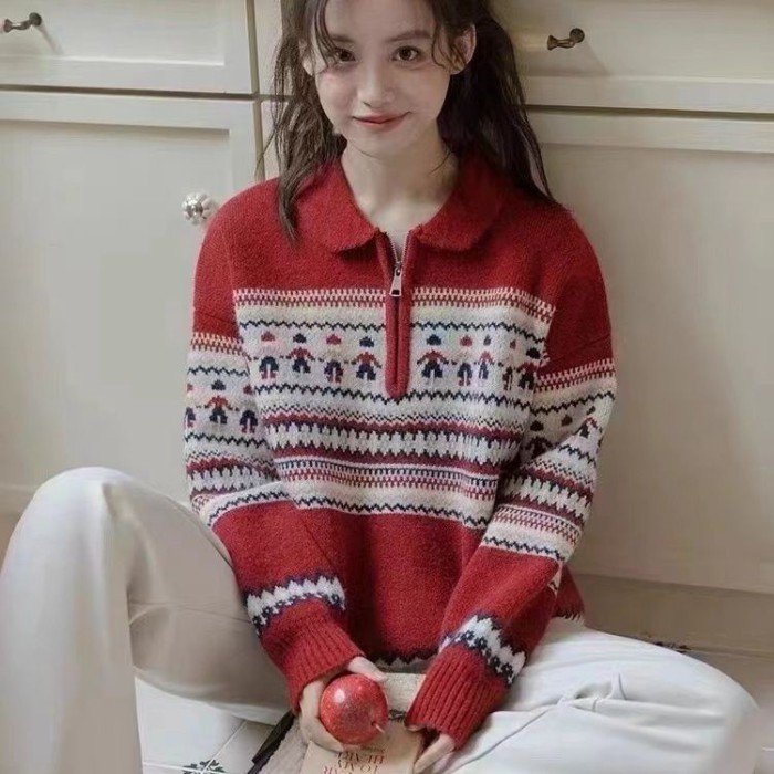 Áo len nửa dây kéo có hoa văn đa dạng đầy màu sắc cổ đẹp Fair Isle