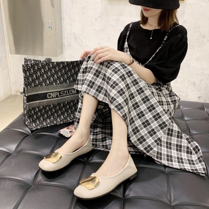 Giày mũi vuông, giày đế bệt nữ, giày lười đế mềm đế mềm