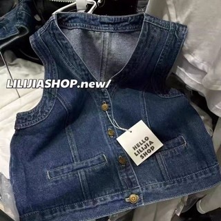 Phong Cách Hàn Quốc Mùa Hè Retro Giặt Denim Áo Vest Nữ Cổ Chữ V Không Tay Áo Vest Cardigan Ng