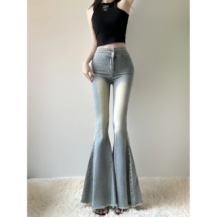 Quần jeans đuôi cá cho nữ, lưng cao, kiểu dáng mới, sừng to, giảm béo đầu thu, quần ống rộng