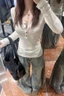 Ngọt Ngào Hot Girl Henry Cổ Áo Trắng Dài Tay Nữ Nguyên Chất Desire Đáy Áo Sơ Mi Ôm Eo Top
