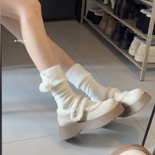 Phong Cách Nhật Bản Ngón Tròn Tất Cả Trận Đấu Velcro Lông Cừu Cho Nữ 2025 Phong Cách Mới Mùa Đông Nền Tảng Đế Thoải Mái Mary Jane Giày