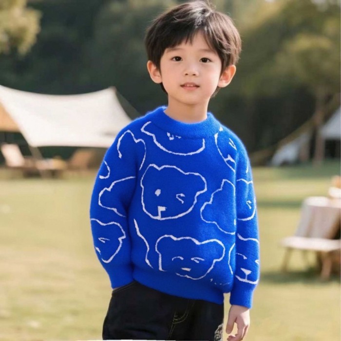 Áo len trẻ em bé trai mùa đông mới ấm áp tất cả trong một nhung dày đáy áo len áo len chui đầ