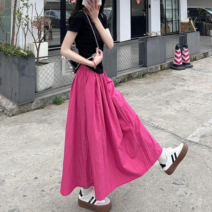 Váy Yamamoto nữ mùa xuân cạp cao chữ A váy dài xếp li váy ô váy chữ A tươi mới