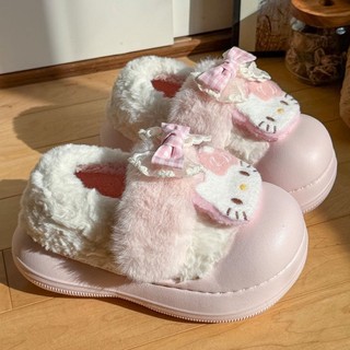 Dễ Thương Mềm Mại Dễ Thương Hoạt Hình Giày Cotton Gót Nữ Bên Ngoài Mặc Đế Dày Chống Trơn Trượt Ấm Lông Bông Dép Mùa Đông
