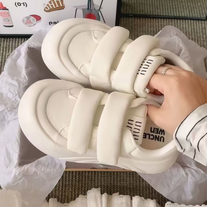 Giày Velcro trắng, giày thể thao mũi to thông thường, giày đế bệt, đế dày xấu xí, giày bánh mỳ tăng