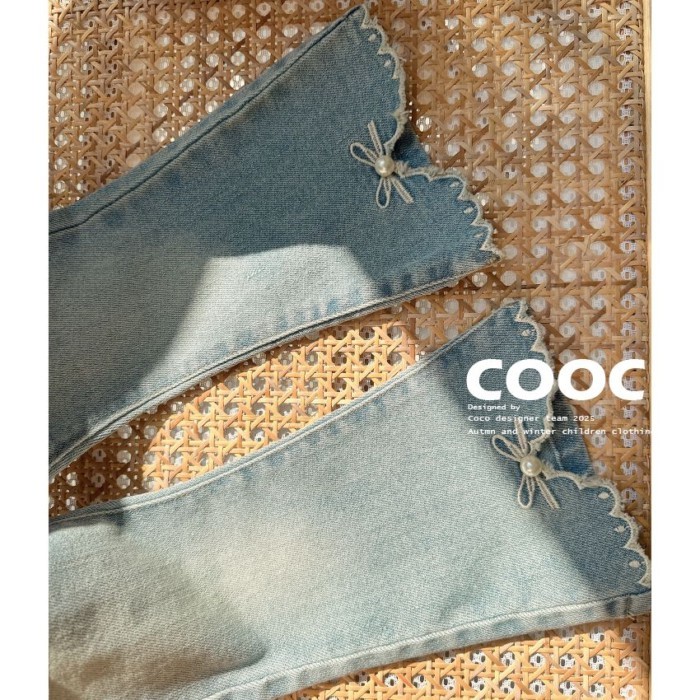 Quần jean ống loe thêu tám điểm phong cách mới cho bé gái Quần mỏng cho bé gái