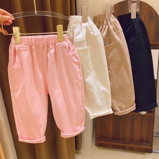 Phiên bản rộng màu trơn cho bé trai và bé gái, quần ống túm đơn giản và đa năng, quần ống rộn