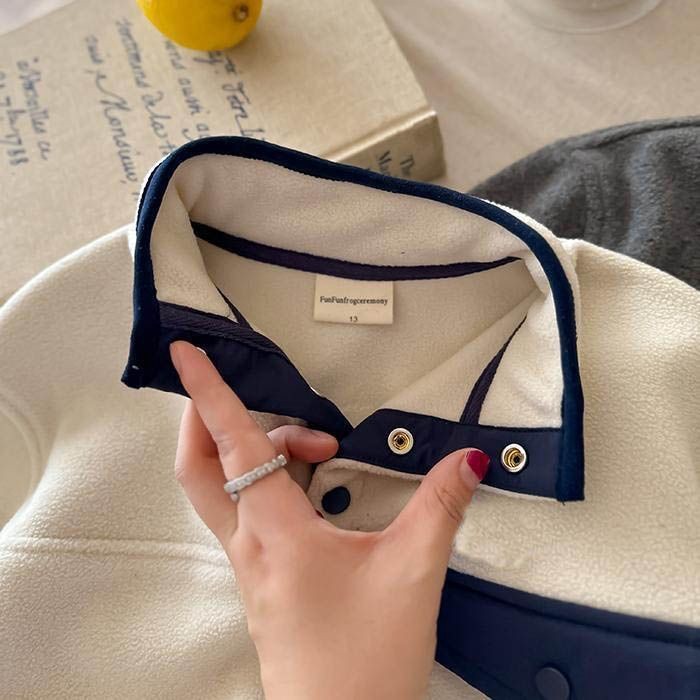 Áo sơ mi Polo trẻ em nhung hai mặt mùa thu đông áo khoác nửa khóa kéo cho bé trai và bé gái c