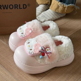Dễ Thương Mềm Mại Dễ Thương Hoạt Hình Giày Cotton Gót Nữ Bên Ngoài Mặc Đế Dày Chống Trơn Trượt Ấm Lông Bông Dép Mùa Đông