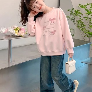 Áo nỉ bé gái, phong cách mới, xuân thu, áo cổ tròn cho bé gái lớn, xuân thu, ấm áp và thoải mái, th