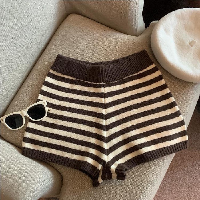 Quần short dệt kim ống rộng lưng cao co giãn nhỏ gọn phong cách Hàn Quốc dành cho nữ