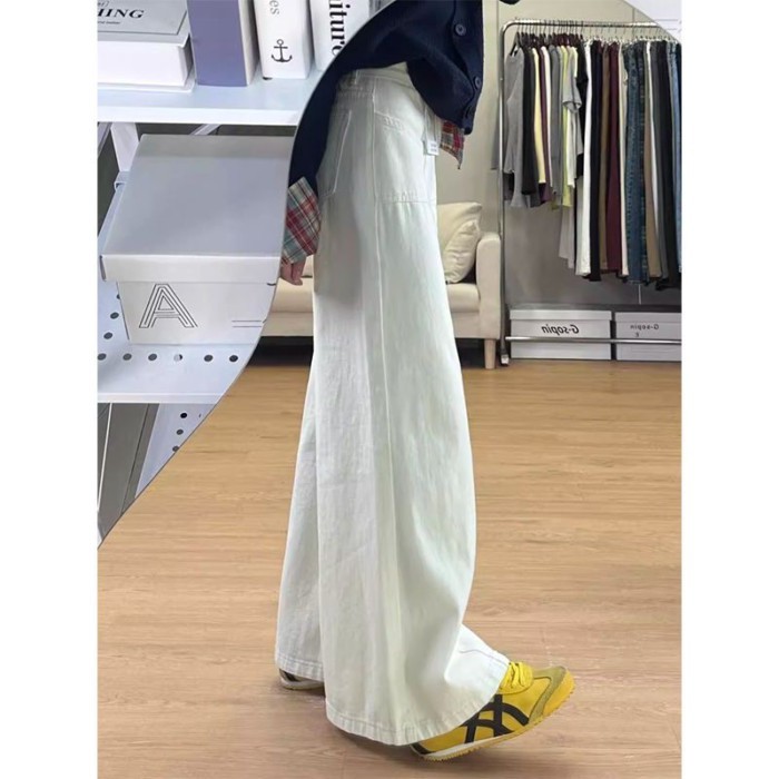 Quần jean ống rộng màu trắng xẻ tà cho nữ, cạp cao và thon gọn, quần ống loe, quần dài, hợp thời tr