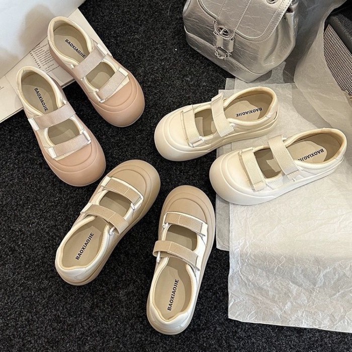 Beibei Giày Thể Thao Đế Dày Giày Sandal Velcro Rỗng Thoáng Khí Giày Trắng Cho Nữ