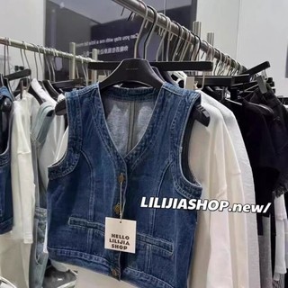 Phong Cách Hàn Quốc Mùa Hè Retro Giặt Denim Áo Vest Nữ Cổ Chữ V Không Tay Áo Vest Cardigan Ng