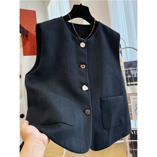 mùa xuân thu tính khí cổ tròn nhỏ phù hợp với áo vest áo khoác nữ Pháp tính khí bên ngoài mặc áo