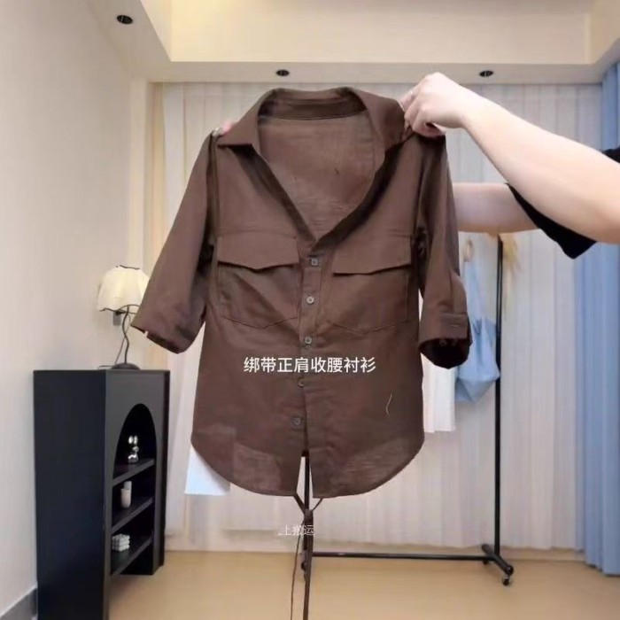 lớn thiết kế cổ chữ V giữa tay áo dành cho nữ mùa hè mới béo dây đeo eo giảm béo