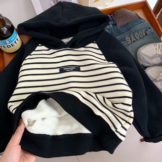 Áo nỉ có mũ cho bé trai, áo sọc thường ngày sành điệu, áo hoodie chui đầu raglan cho trẻ em