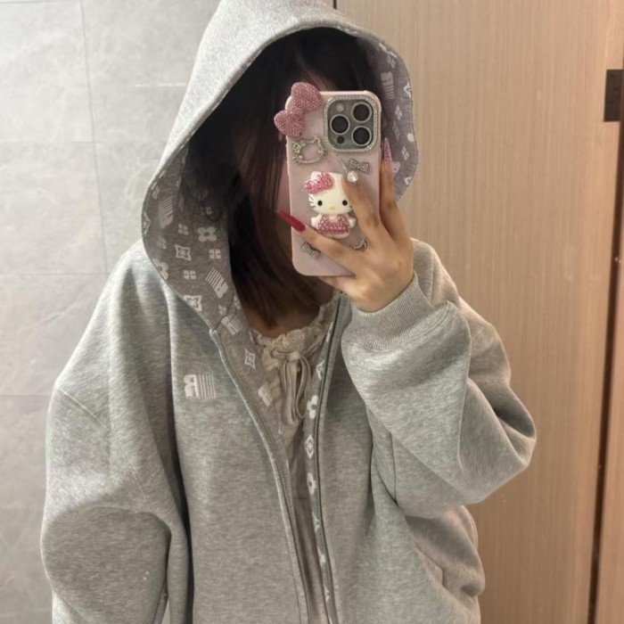 Áo nỉ có mũ trùm đầu kiểu dáng mát mẻ, ngọt ngào, mát mẻ dành cho nữ, áo khoác cardigan dáng rộng m