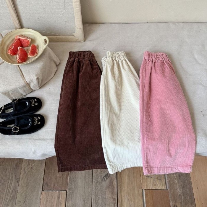 Quần áo trẻ em phong cách Hàn Quốc ống rộng vải to sợi đa năng cộng với quần nhung bé gái quầ