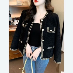 Áo khoác len giả nhung hai mặt Xiaoxiang Hàn Quốc áo len cardigan dáng rộng xuân thu khí chất xã hộ
