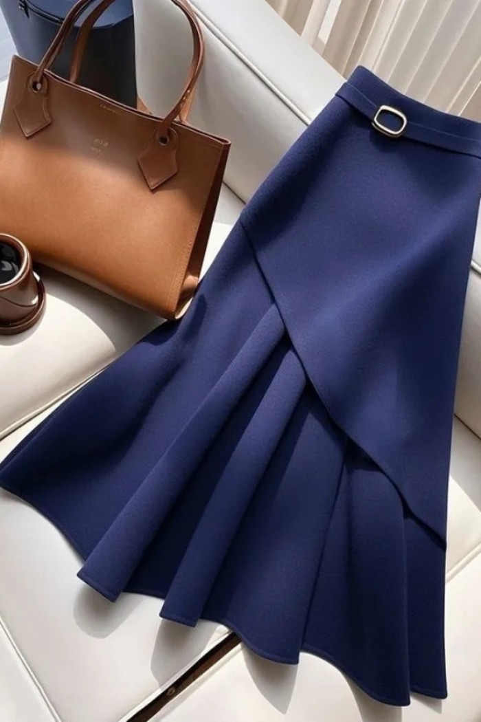 Váy xếp ly dành cho nữ, phong cách mùa hè mới, giảm béo, che da, dài vừa phải, váy chữ A