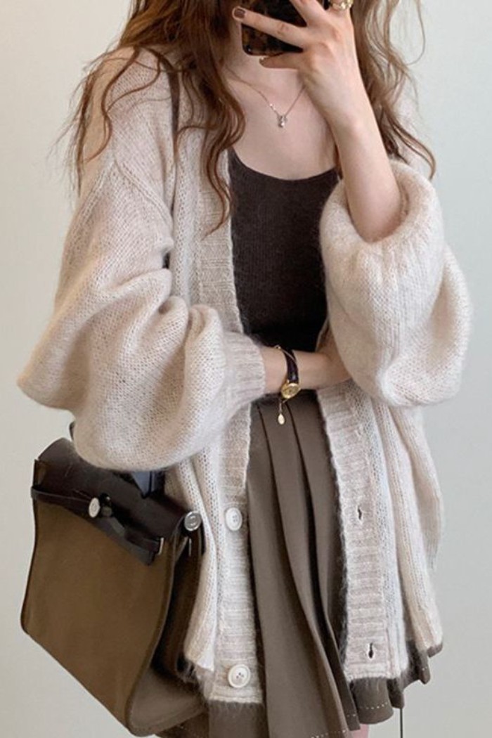 Áo len dệt kim dáng rộng thoải mái kiểu mohair cho nữ áo len dáng rộng phong cách Hàn Quốc